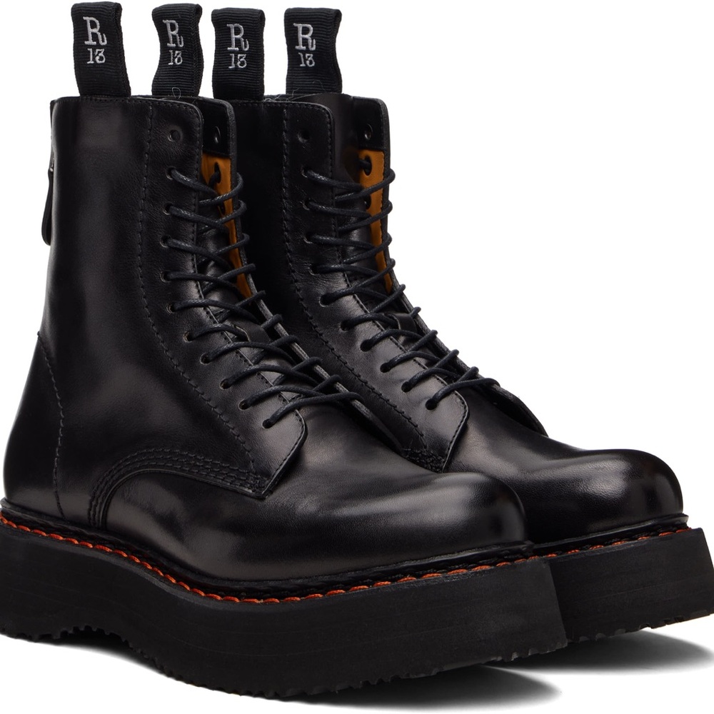 R13 Black single stack leather boots